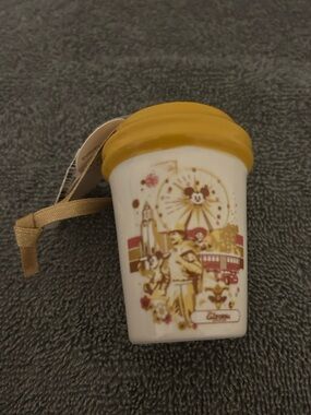 Starbucks California Adventure Yellow-Accented Ceramic Travel Mug Ornament NWT